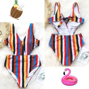 Fun stripe one-piece swimsuit